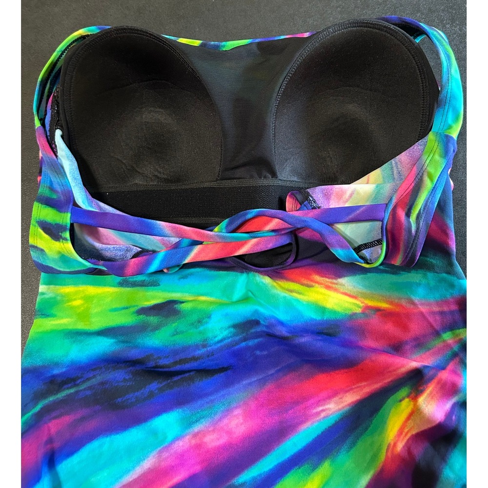 Longitude One Piece Swimsuit Sz 14 Multicolor Abstract Triple X Back Long Torso - Picture 8 of 11